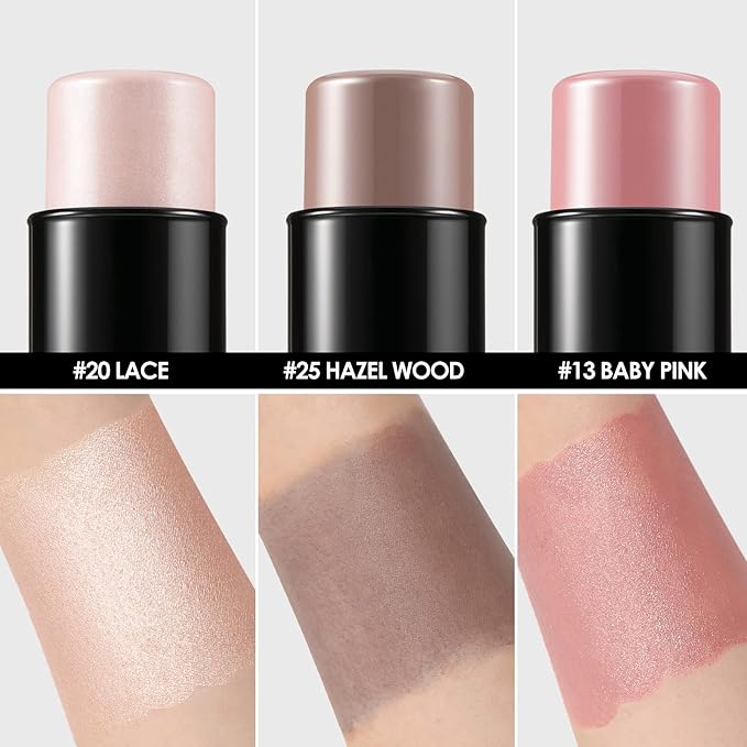 FOCALLURE 3 Pcs Cream Contour Sticks,Shades with Highlighter & Bronzer & Blush,Non-greasy Long-wear Face Contouring Pen,Easy to Sculpt the Face and Create a Lightweight Finishing Makeup,FAIR-LIGHT-BrightBean Baby