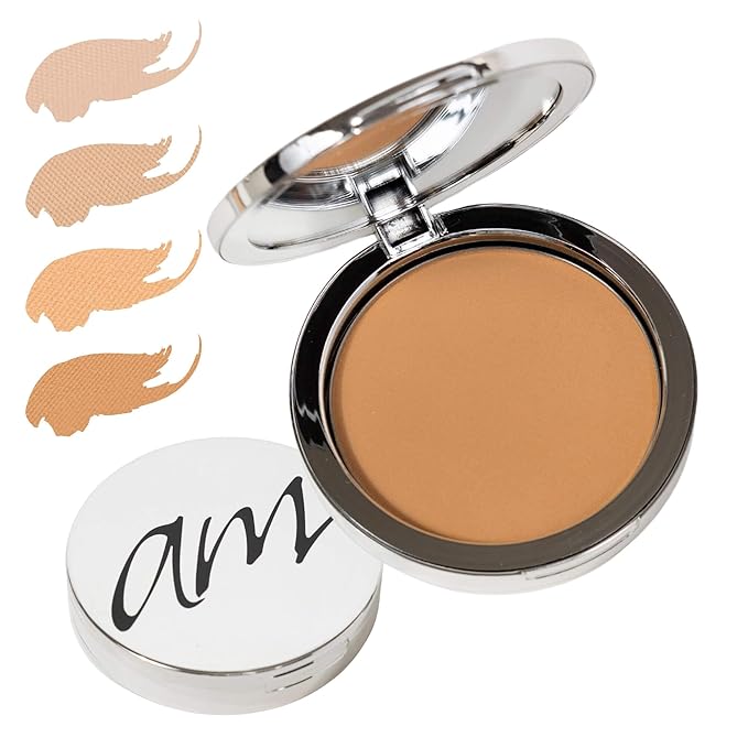 4-in-1 Pressed Foundation Powder with Natural SPF, Concealer & Finishing Powder, Medium to Full Coverage Foundation, Mineral-Based Powder (Halle, .35 oz)-BrightBean Baby