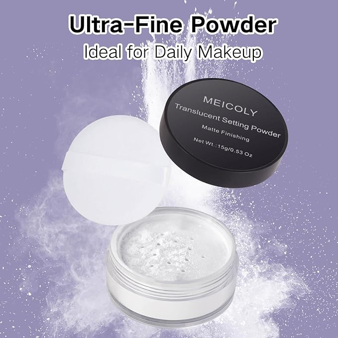 MEICOLY Talc-Free Setting Powder with Sifter,Long Lasting Loose Face Powder,Translucent Powder Colorset Powder,Matte Finishing White Face Paint Setting Powder for Halloween SFX Makeup,Oil Control-BrightBean Baby