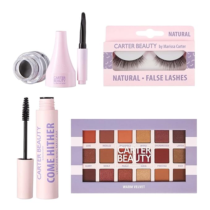 Carter Beauty The Eye Edit - Accentuates The Eyes - Transform Your Eye Makeup Look - Includes Mascara, Eyeshadow Palette, Gel Liner, Natural False Lashes - Vegan And Paraben Free - 5 Pc Gift Set-BrightBean Baby