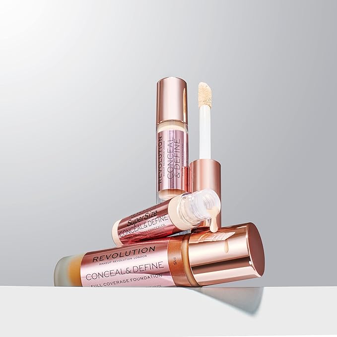 Revolution Beauty, Conceal & Define Foundation, Full Coverage, Long-Lasting Matte Finish, Vegan & Cruelty Free, F1 Fair Skin Tones, 0.8 Fl. Oz.-BrightBean Baby