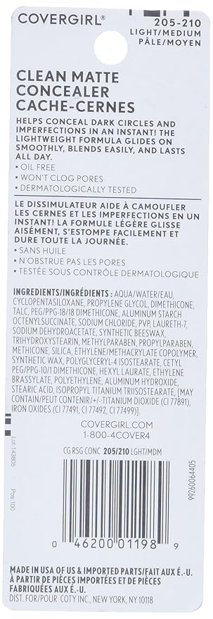 COVERGIRL - Clean Matte Concealer, Oil-Free, Lightweight Formula, Blendable, Natural-Looking Coverage, 100% Cruelty-Free (Pack of 2)-BrightBean Baby