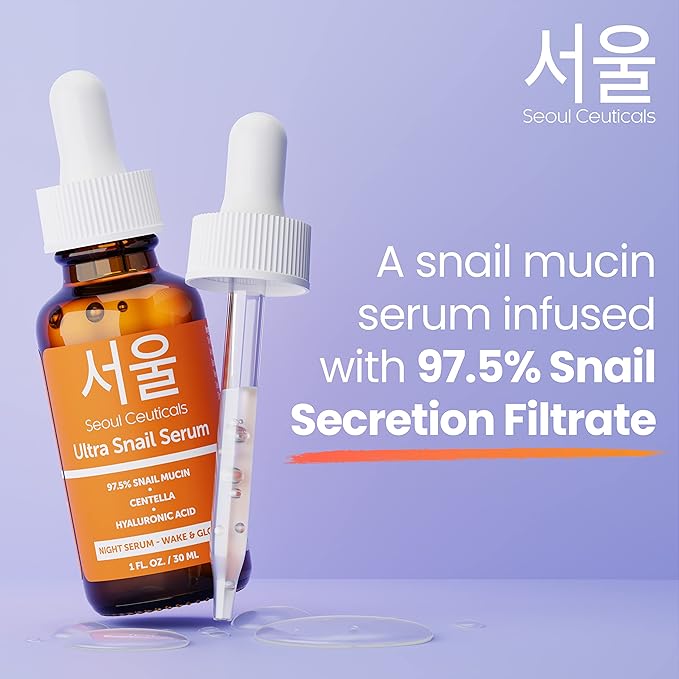 SeoulCeuticals Korean Skin Care 97.5% Snail Mucin Serum – K Beauty Skincare Night Serum Hyaluronic Acid for Face - Centella Anti Wrinkle Serum 1oz-BrightBean Baby
