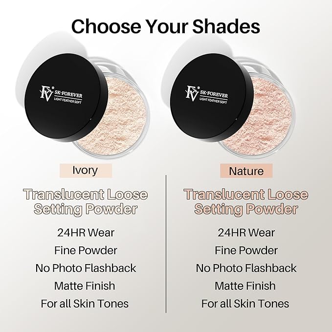 FV Baking Powder, Lightweight Loose Smooth Nature Setting Powder Highlighter Poreless Longwearing Matte Waterproof Oil Absorb Makeup Powder for Setting with No Flashback 0.35oz(10g)-BrightBean Baby