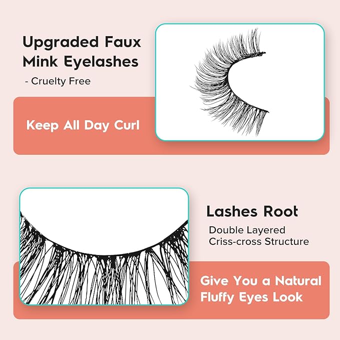Lashes Wispy False Eyelashes Cat Eye Lashes Natural Look 3D Volume Fake Eyelashes Thin Band Lashes 12mm Natural Eye Lashes C Curl Siligli Lashes Pack 10 Pair-BrightBean Baby
