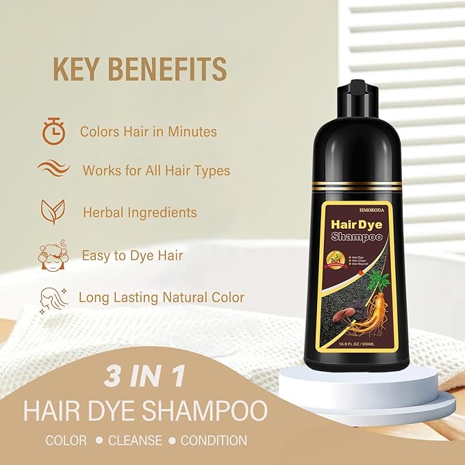 Brown Hair Dye Shampoo, Hair Color Shampoo for Women Men, Colors in Minutes, Champu para Canas, Easy to Use 16.90 Fl Oz-BrightBean Baby