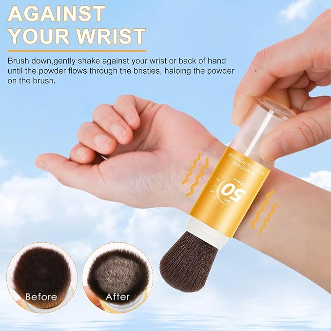 Mineral Sunscreen Setting Powder, SPF 50++ Mineral Setting Powder Sunscreen for Face with Soft Brush Powder Sunscreen for Scalp Matte Face Powder (1PC, 1.02 * 1.02 * 4.29)-BrightBean Baby