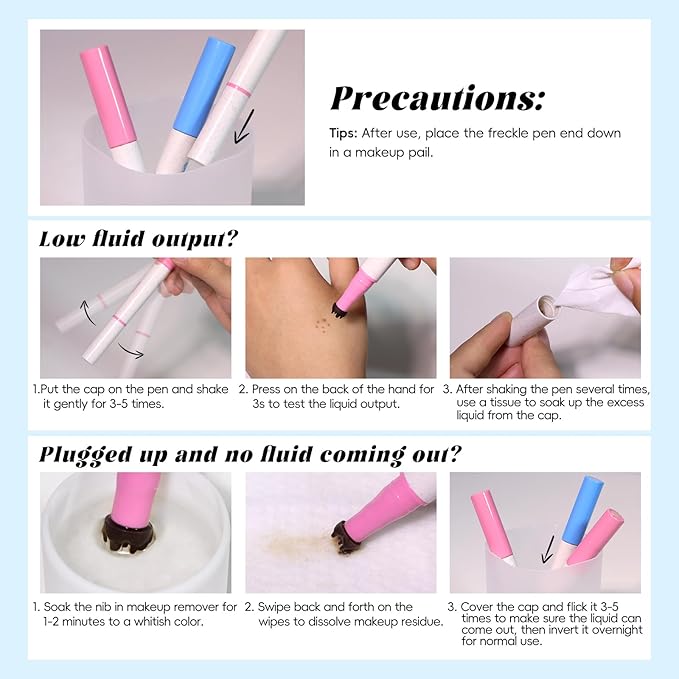 Freckle Blush Pen, 2in1 Dark Brown Faux Freckle Stamp Pen Coral Orange Liquid Blush for Natural Summer Sunkissed Makeup, Lifelike Waterproof Long Lasting Quick Dry Fake Frecks Tint Marker02#