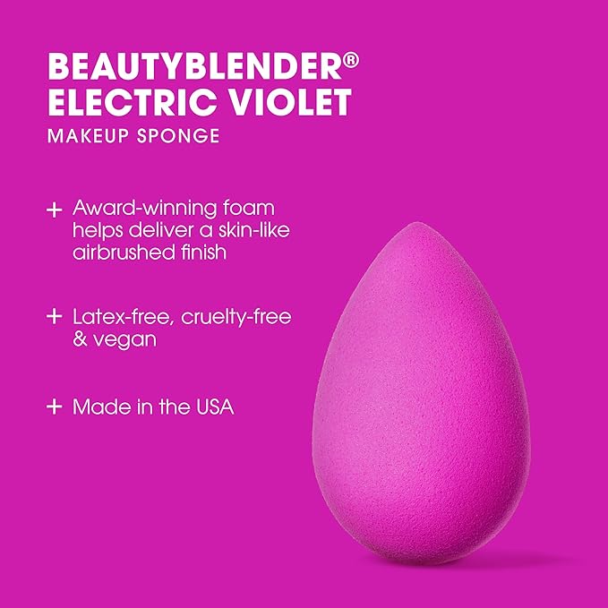 Beautyblender® | Electric Violet Beauty Blender Makeup Sponge, Super-Soft Foam Easily Blends Foundations, Powders & Creams, Made in USA, Reusable, Washable, Streak Free Application, Vegan-BrightBean Baby