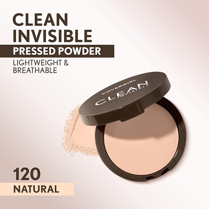 Covergirl Clean Invisible Pressed Powder, Lightweight, Breathable, Vegan Formula, Creamy Natural 120, 0.38oz-BrightBean Baby
