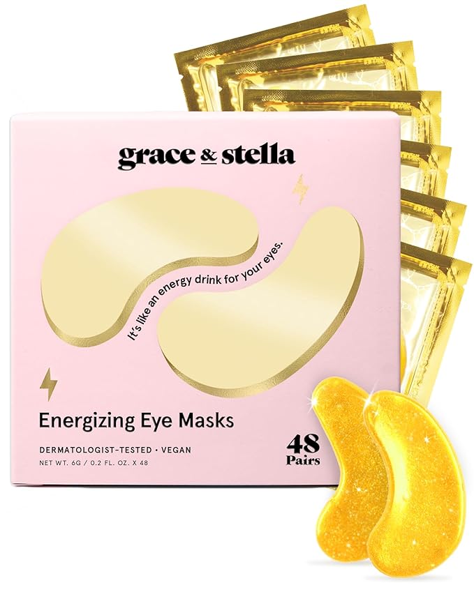 grace & stella Award Winning Under Eye Mask - Travel Essentials - Birthday Gifts for Women - Gel Eye Patches for Dark Circles, Puffy Eyes, Wrinkles, Undereye Bags - Vegan Self Care (48 Pairs, Gold)-BrightBean Baby