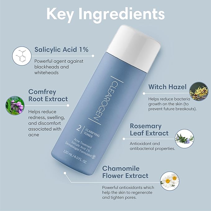 Clarifying Toner for Acne and Blemishes, Face Toner, Facial Toner, Skin Toner, Acne Toner, Toner Oily Skin, Salicylic Acid Toner, Astringent for Face, Toners, 4 Fl Oz-BrightBean Baby