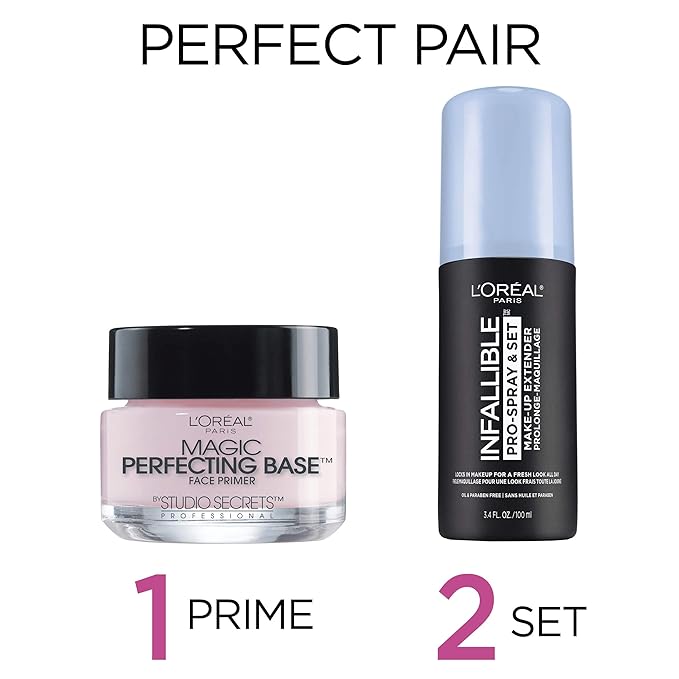 L'Oreal Paris Magic Perfecting Base Face Primer, Instantly Smoothes Lines, Mattifies Skin and Hides Pores, Suitable for All Skin Types, 2 Count-BrightBean Baby