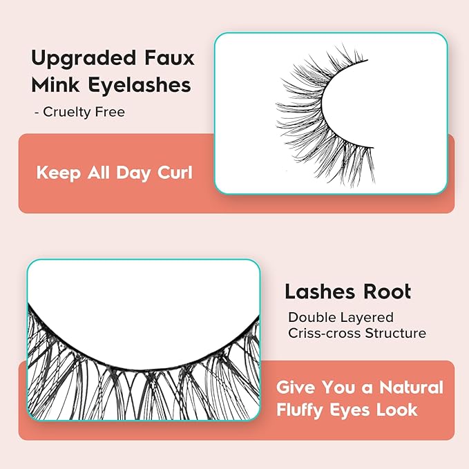False Eyelashes Natural Look Wispy Lashes 10mm Short Lash C Curl 0.1MM Thin Band Lashes Pack Siligli Fake Eyelash 7 Pair-BrightBean Baby