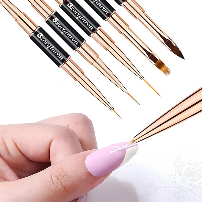Nail Art Bushes Set, Professional 5Pcs Double-Ended Nail Brush Kit for Details, Long Lines, Ombre & 3D Design-Perfect for DIY Manicures & Salons (Black)-BrightBean Baby