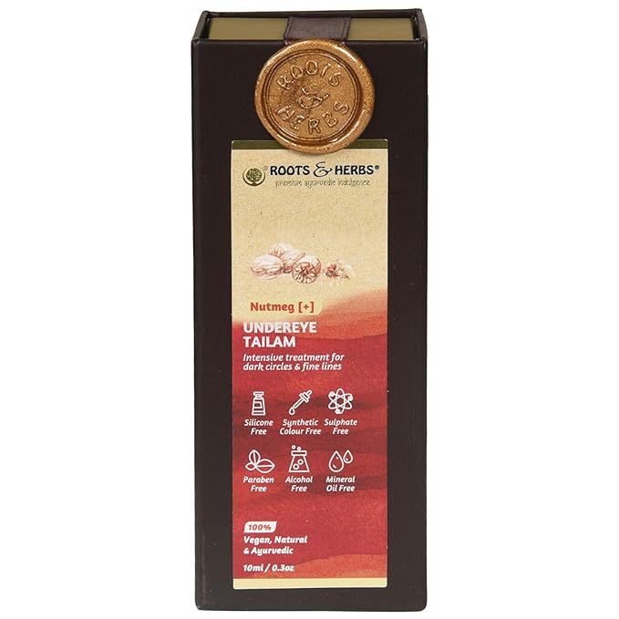 ROOTS AND HERBS Ayurvedic Natural Treatment 100% Vegan No Paraben Nutmeg Undereye Nourishment Oil for Men and Women -10 ml-BrightBean Baby