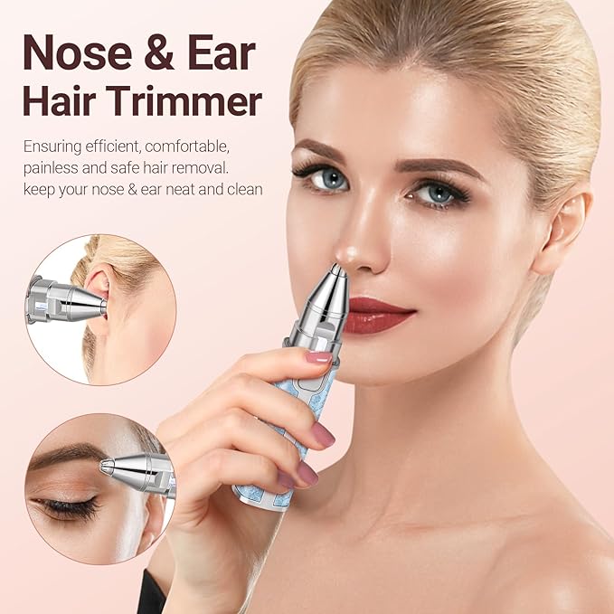Facial Hair Remover for Face Lip, Electric 2 in 1 Face Shaver and Eyebrow Trimmer, Rechargeable Blue Nose Hair Trimmer for Women with Built-in LED Light