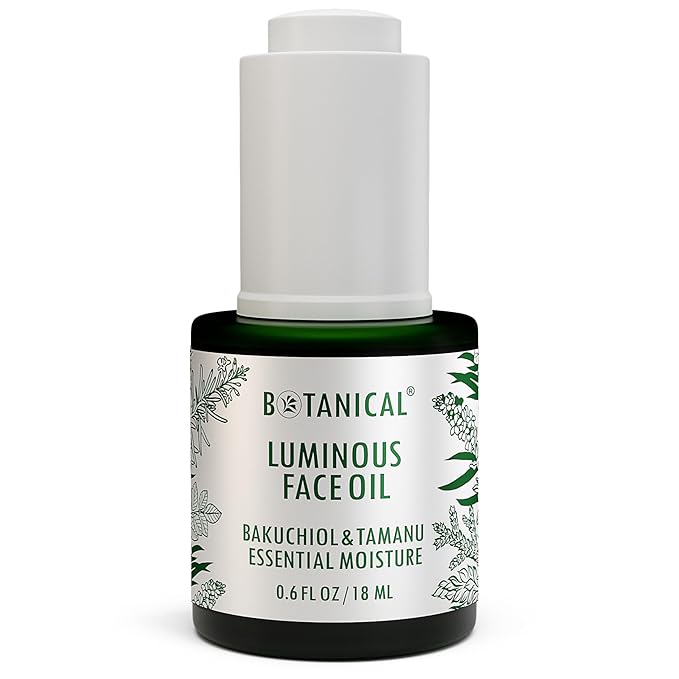 Botanical Luminous Face Oil | Skin Rejuvenating Tamanu & Bakuchiol w/Gua Sha Lift Scraper | Organic, Pure, Natural Skincare (0.6 fl oz | 18 ml)-BrightBean Baby