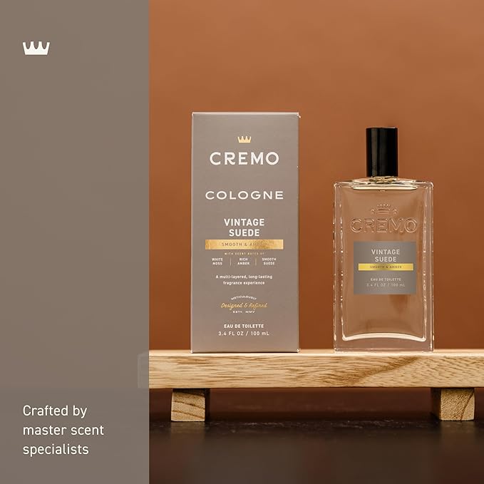 Cremo Cologne for Men - Vintage Suede Mens Cologne Spray- A Combination of White Moss, Rich Amber, and Smooth Suede, Fragrances For Men, 3.4 Fl Oz-BrightBean Baby