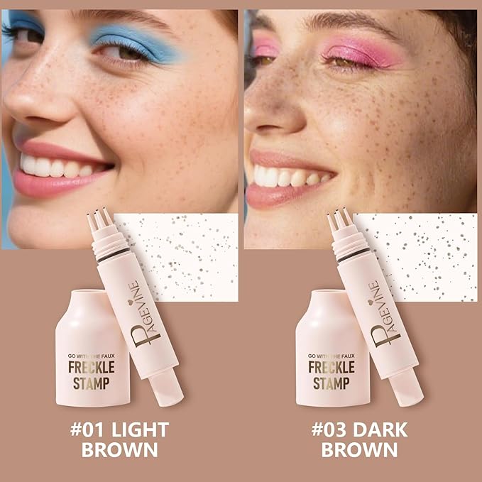 Freckle Stamp - Freckle Pen Waterproof, Long Lasting Fake Freckles, Quick Dry 5-Point Faux Freckles Stamp Cushion Stain Marker in One Press Natural and Lifelike Sunkissed Pencil Tool Makeup (#1-Light)-BrightBean Baby