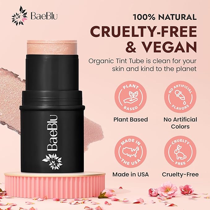 Organic Blush Tube, Moscato - 100% Natural Vegan Cream Blush Sticks, Multi-Use Bronzer, & Highlighter for Lips, Cheeks & Eyes, Buildable Shimmer, Gluten-Free, Paraben-Free, Made in USA-BrightBean Baby