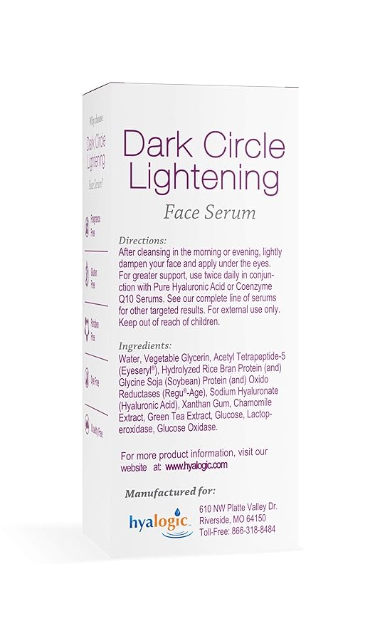 Hyalogic Dark Circle Lightening Face Serum - Treat Under Eye Dark Circles w/Hyaluronic Acid, Eveseryl & Regu-Age - Soothe, Nourish & Rejuvenate Skin - 1oz-BrightBean Baby
