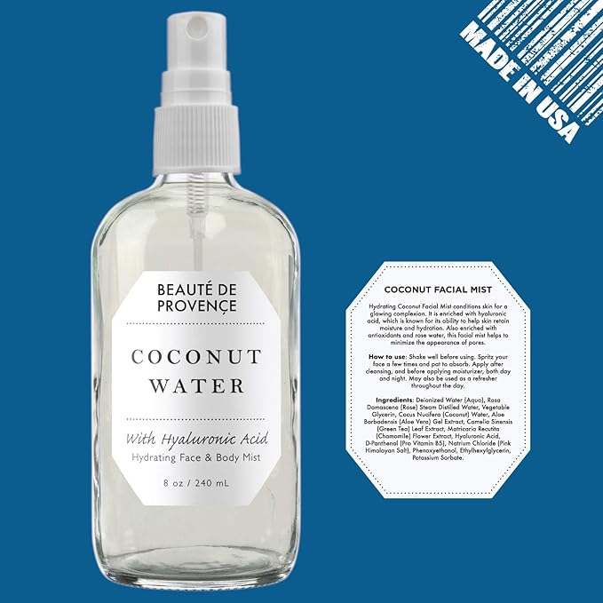 | Face & Body Mist Spray - Hydrating Coconut Water With Moisturizing Hyaluronic Acid | Instant Cooling, Conditoning, Hydrating | 8 FL OZ-BrightBean Baby