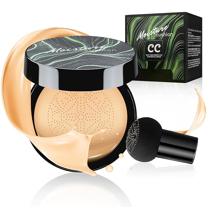 Mushroom Head Air Cushion CC Cream Foundation - Moisturizing & Long-Lasting BB Cream Concealer Makeup Base for All Skin Types, Brighten Long - Lasting Even Color Correcting Concealer (Buff Beige)-BrightBean Baby