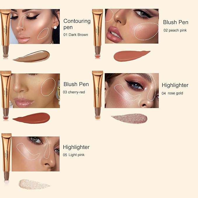 Contour Beauty Wand, Liquid Face Concealer Contouring Highlighter Blusher Stick with Cushion Applicator, Long Lasting Smooth Natural Matte Finish, Lightweight Blendable Super Silky Cream Contour Stick (03# Blush Peach)-BrightBean Baby