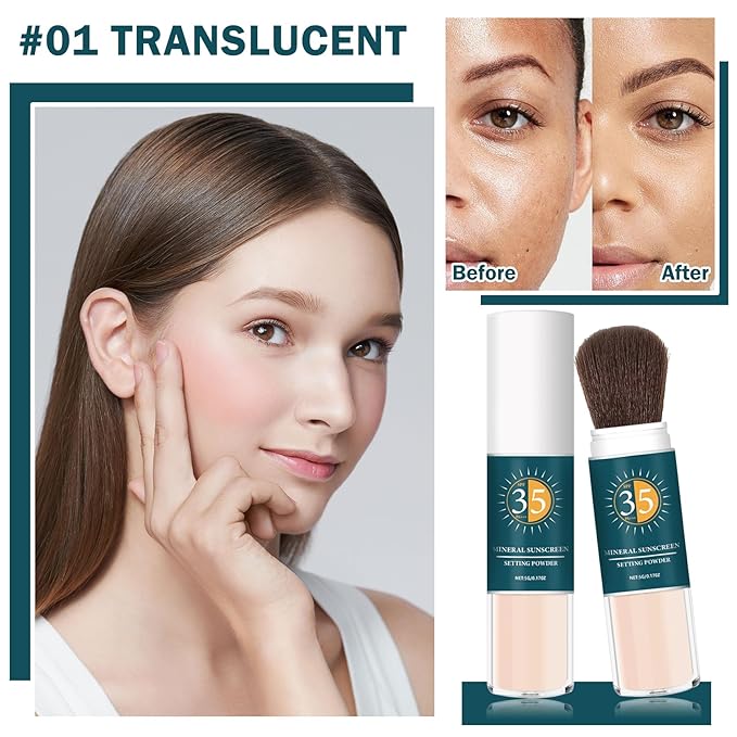 Mineral Sunscreen Powder SPF Powder for Face Oil Control Long Lasting Sunscreen Powder for Face Natural Light Breathable Translucent Powder Setting Powder Makeup #01 Translucent-BrightBean Baby