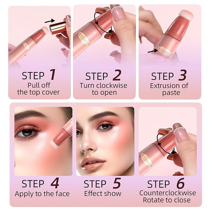 Liquid Blush Beauty Wand Matte Cream Blush Stick with Soft Cushion Applicator For Natural Cheek Tint Blendable Lightweight Long Lasting Dewy Finish makeup blush for Face(01 Nude Orange)-BrightBean Baby