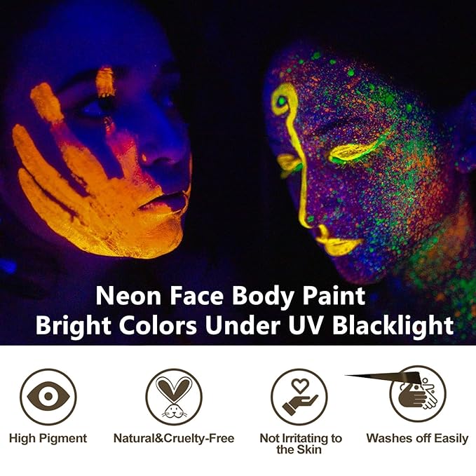 Go Ho Neon Yellow Body Paint Washable(2.37oz,70ml),under UV Blacklight Neon Face Paint,Water Based Neon Fluorescent Yellow Face Paint for Adults Children SFX Cosplay Costumes Halloween Makeup-BrightBean Baby