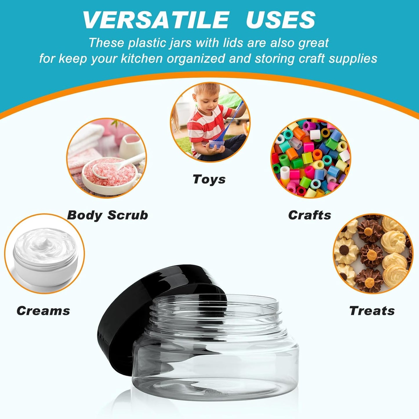 Tessco 48 Pcs Plastic Jars with Lids and Labels Body Scrub Jars Round Refillable Cosmetic Containers Empty Butter Travel Containers for Sugar Scrub Lotions Cosmetics Cream (5 oz,Clear)-BrightBean Baby