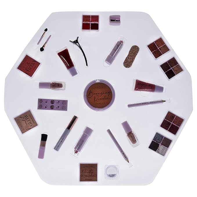 Sunkissed Christmas 25 Days of Beauty - Face, Lips and Eye Makeup - 2 Nail Polishes and 3 Cosmetic Brush Applicators - Vegan Formula - 25 Makeup Products and Accessories - 1 pc Gift Set-BrightBean Baby