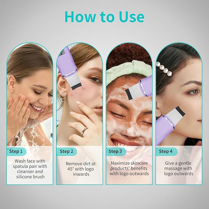 Skin Scrubber Facial Spatula - 4-in-1 Deep Cleansing Tool for Pore Extraction, Fast Charging Dock Blackhead Remover Face Spatula for Facial Skincare Women Gift (Purple)-BrightBean Baby