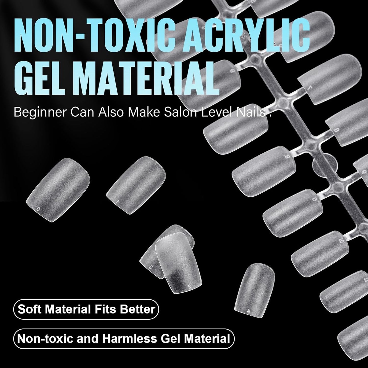 TOMICCA Short Square Nail Tips 240Pcs Pre-buff Full Matte Acrylic Fake Nails, 15 Sizes Full Cover Press on Nail for Extension Manicure Home DIY Nail Art-BrightBean Baby