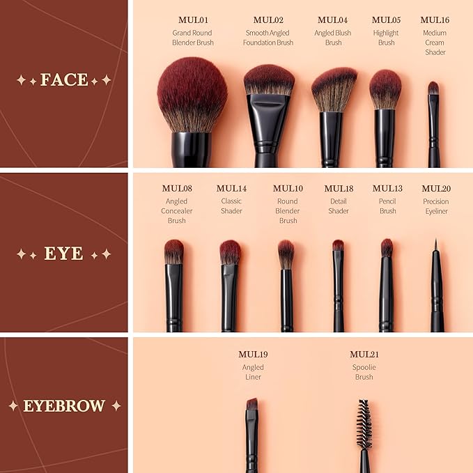 Jessup Full Makeup Brushes Set 13pcs, Professional Vegan Foundation Powder Contour Blush Highlight Eyeshadow Blending Concealer Spoolie EyeLiner Brush, Phantom Black T300-BrightBean Baby
