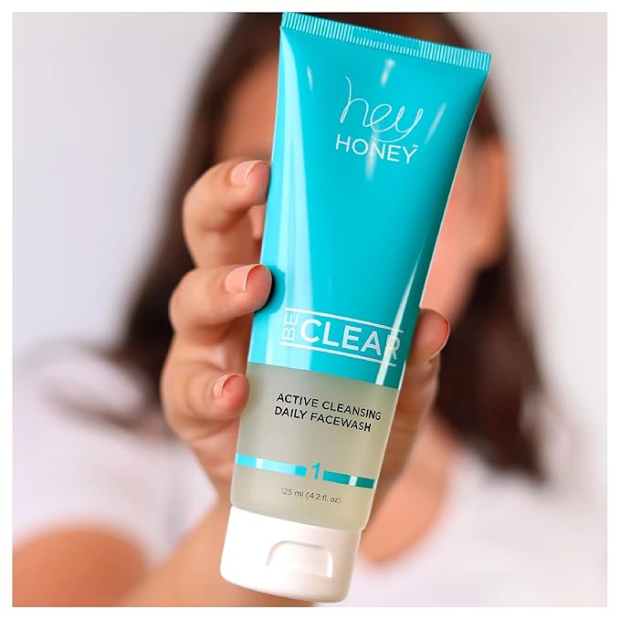 Hey Honey Skincare Be Clear Acne Routine | Daily Active Cleansing Face Wash | Youth & Young Adults, Blemishes Prone | Propolis & Gentle Exfoliating Acids | Fast & Long Lasting Oil Control | 5 fl oz-BrightBean Baby
