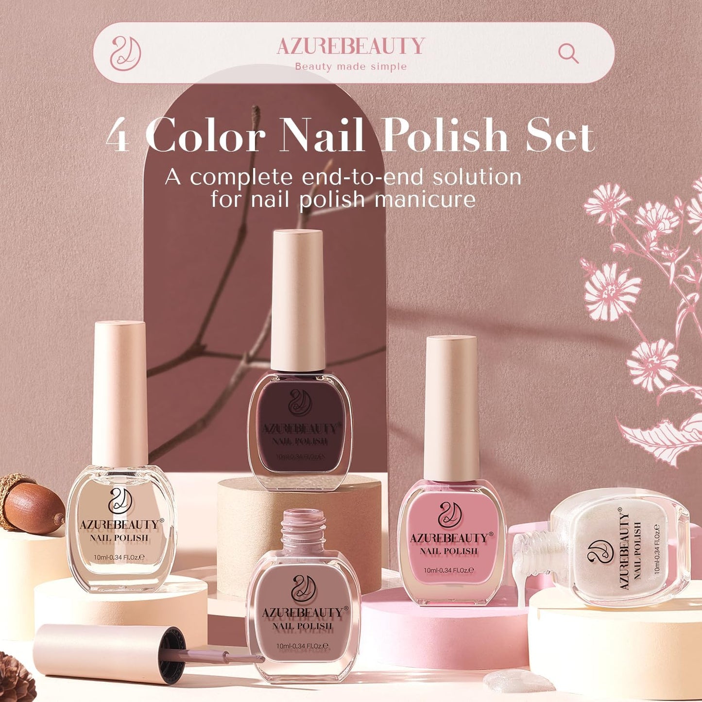 AZUREBEAUTY Nail Polish Set 4 Colors Pink Nude Glitter Nail Polish Quick Dry Natural Nail Lacquer Fingernail Kit with Top Coat DIY Salon Home-BrightBean Baby