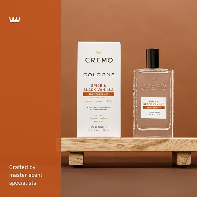 Cremo Cologne for Men - Spice & Black Vanilla Mens Cologne Spray - An Explosion of Vibrant Spices, Dark Woods and Black Vanilla, Fragrances For Men, 3.4 Fl Oz-BrightBean Baby