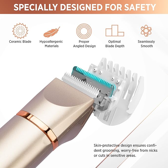 Electric Bikini Trimer Shaver Women: 2 in 1 IPX7 Waterproof Wet & Dry Use Body Hair Trimmer and Facial Hair Remover - Rechargeable Hair Removal Kit for Bikini Underarm Leg Arm Body Face