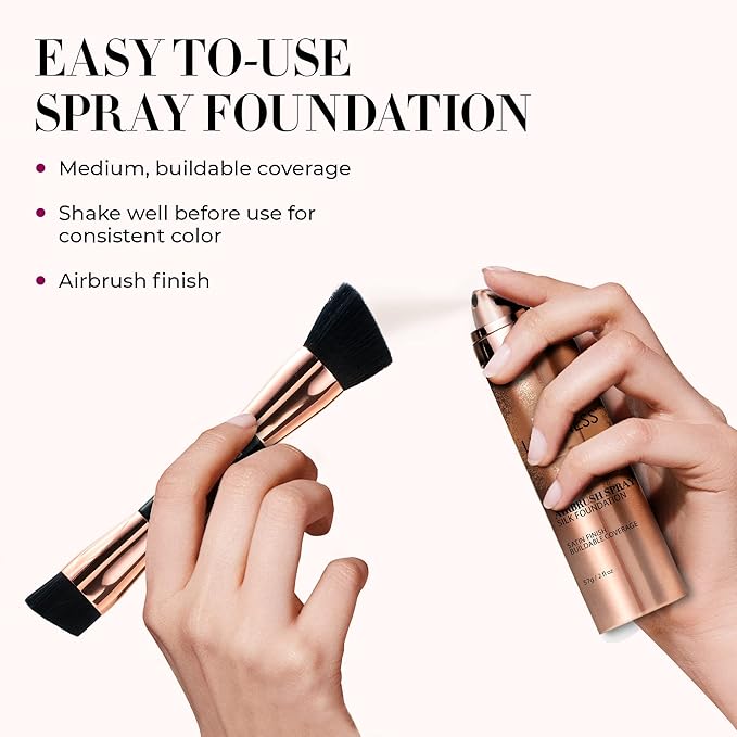 LUMINESS Silk Airbrush Spray Foundation & Buffing Brush Kit – Full Coverage Foundation & Dual-Sided Buffing Brush - Buildable Coverage, Anti-Aging Formula Hydrates & Moisturizes (Shade - Deep Rich)-BrightBean Baby