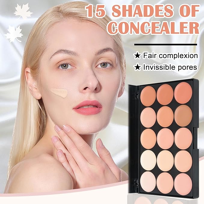 15 Colors Correcting Concealer Contour Palette,Cream Contour Makeup Palette with Brush,Contouring Liquid Foundation Concealer Palette Highlighting Makeup Kit for Conceals Dark Circles,Blemish-BrightBean Baby