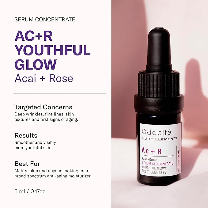 Odacité Anti Aging Serum Concentrate with Acai + Rose - Revitalizing Facial Oil, Youthful Glow, Improves Skin Tone, Wrinkles, and Firmness, Age defying, Rose Oil, 0.17 fl. oz.-BrightBean Baby