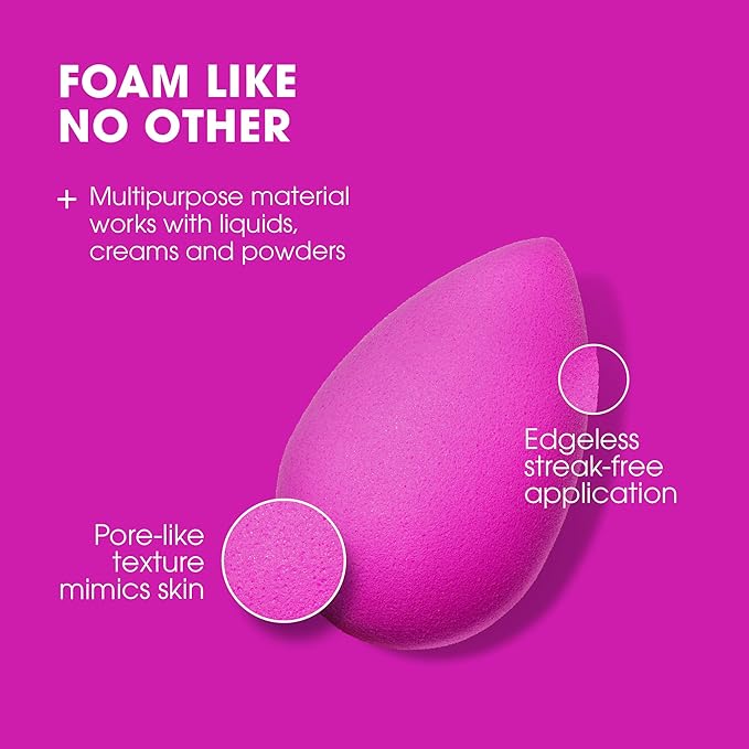 Beautyblender® | Electric Violet Beauty Blender Makeup Sponge, Super-Soft Foam Easily Blends Foundations, Powders & Creams, Made in USA, Reusable, Washable, Streak Free Application, Vegan-BrightBean Baby