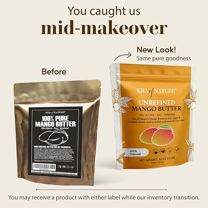 era of nature Organic Unrefined Raw Mango Body Butter Block 32oz - Moisturizing Mango Seed Raw Butter Bar for Skin & Hair, DIY Lip Balm Base, Cream, Soap & Lotion Making Supplies, Personal Skincare-BrightBean Baby