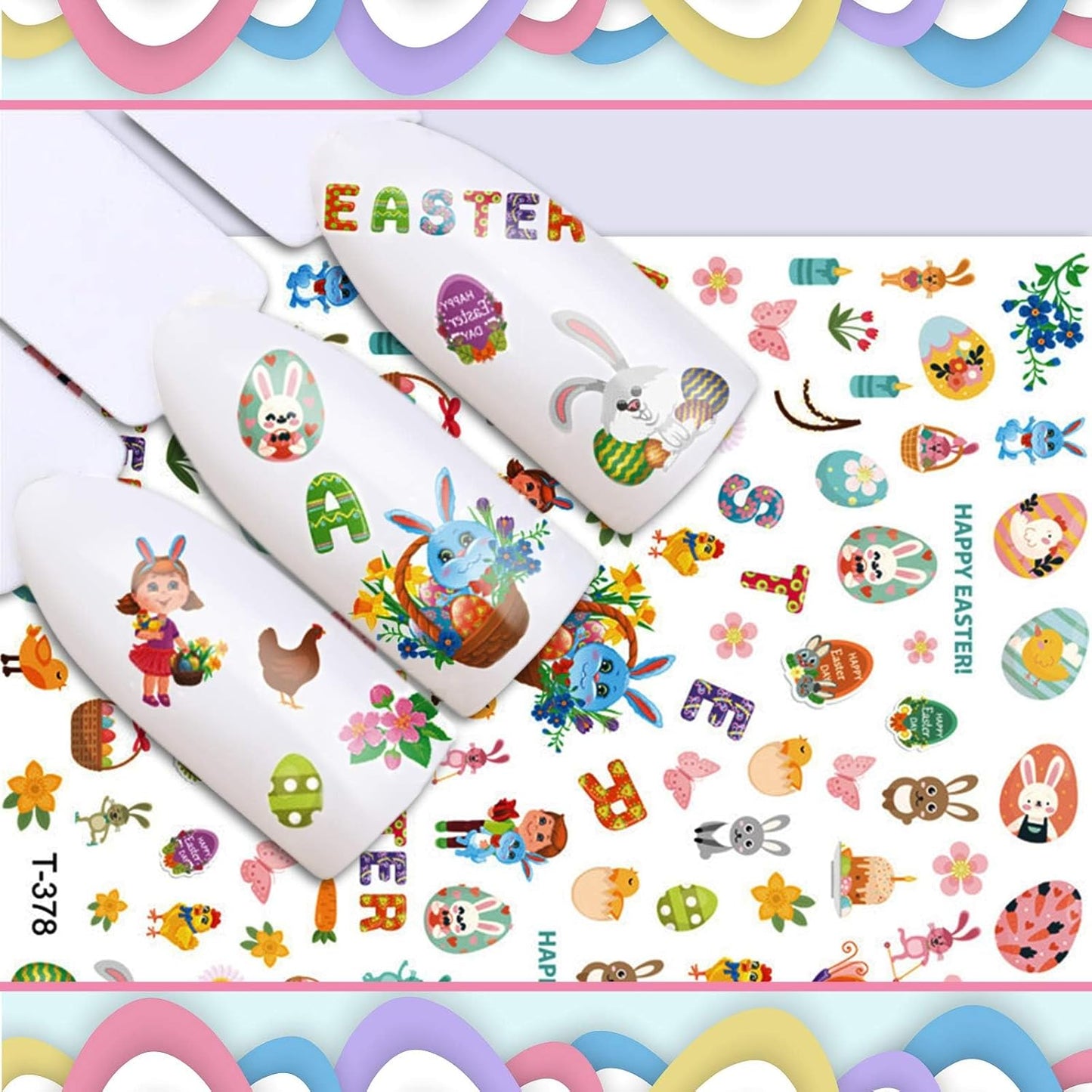 Kalolary 8 Sheet Easter Nail Art Stickers Self Adhesive Easter Nail Stickers DIY Nail Decals Bunny Eggs Chick Rabbits Flower Nail Design Sticker Nail Decoration for Women Girls Kids-BrightBean Baby