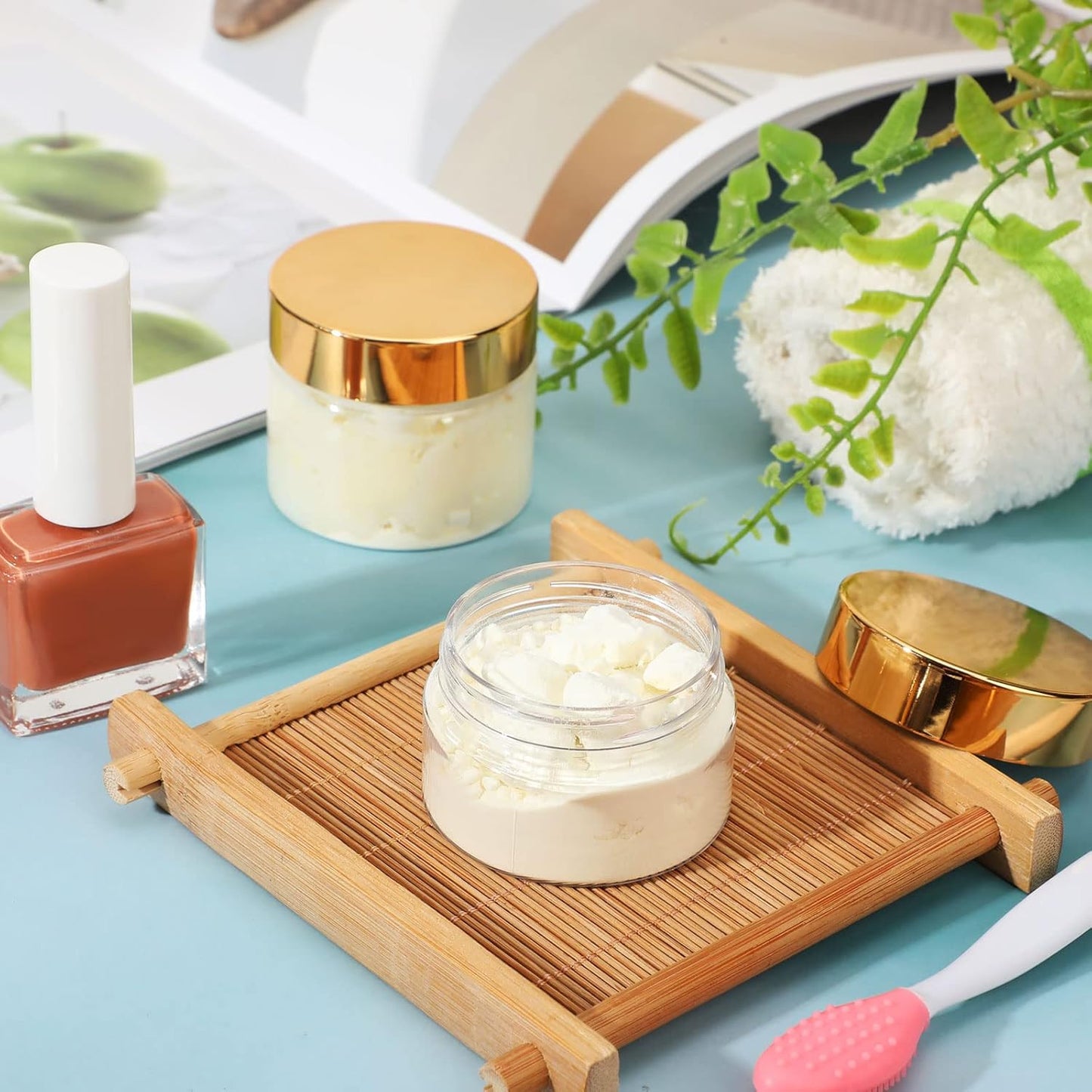 SATINIOR 100 Pcs Plastic Jars with Lids Small Containers Lids Wide Mouth Small Plastic Containers for Lotion Cream Rhinestones Body Butters Travel Storage(6 oz, Gold)-BrightBean Baby