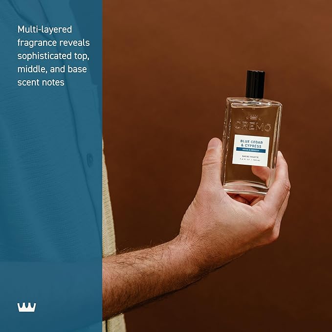 Cremo Cologne for Men - Blue Cedar & Cypress Mens Cologne Spray- A Woodsy Scent with Notes of Lemon Leaf, Cypress and Cedar, Fragrances For Men, 3.4 Fl Oz-BrightBean Baby