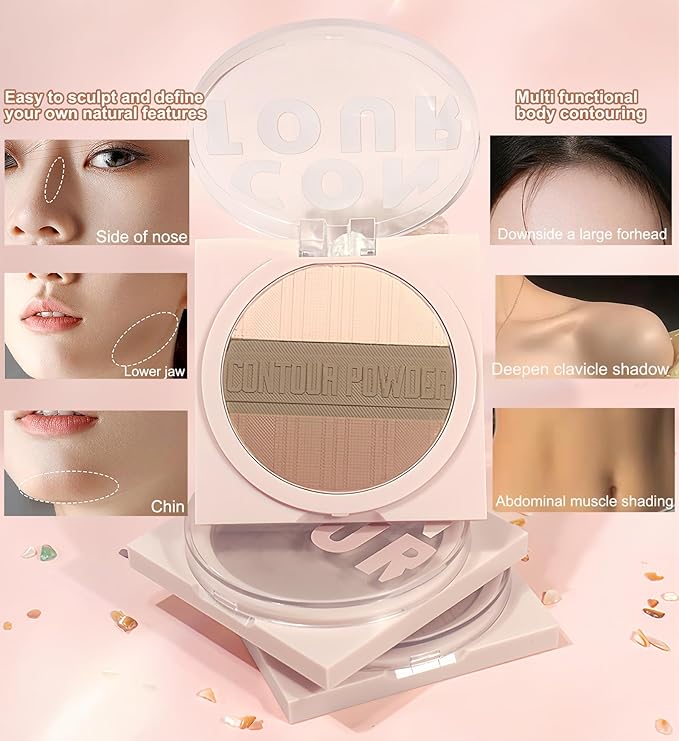 Contour Powder Makeup Palette Matte Face Sculpting Shading Silky Smooth Tone Tuning Flawless Pressed Powder Bronzer, 02 Grey Brown-BrightBean Baby
